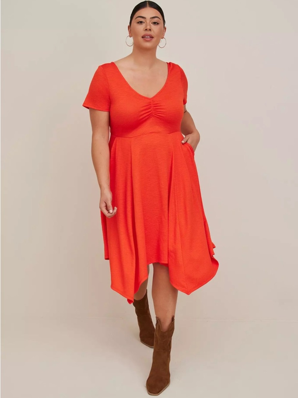 Torrid Rib Midi Knit Skater Dress Grenadine Vermillion Rich Orange 4X